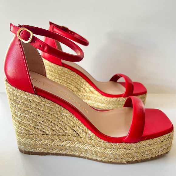 Stuart Weitzman Nudist Square Toe Espadrille Platform - Red 
Wedge Sandals, NIB - Picture 4 of 10